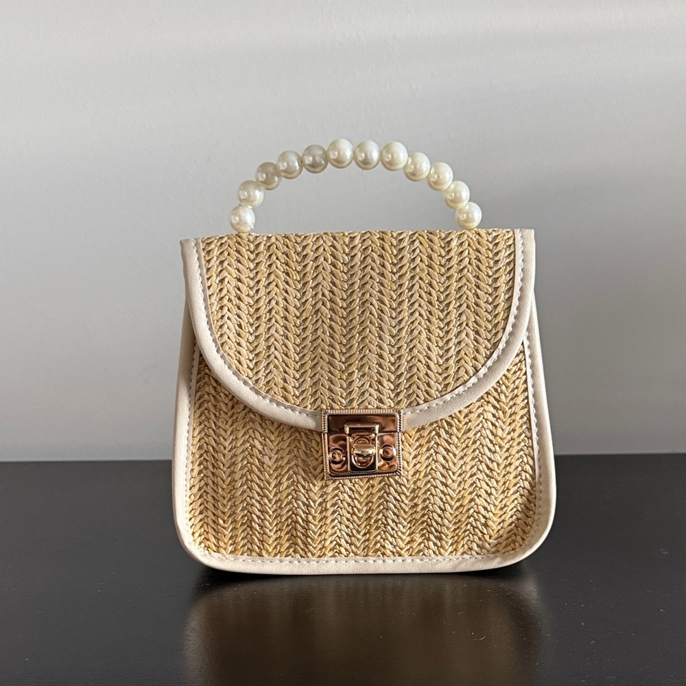 Chic Woven‎ Mini Bag with Pearl Handle